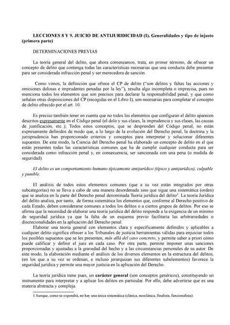 Tema 8 9 Para Cualquiera Lecciones 8 Y 9 Juicio De Antijuridicidad I Generalidades Y