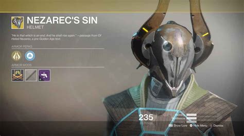 Destiny 2 Exotic Gear: Nezarec's Sin (Warlock Helmet)