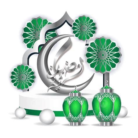 Islamic Ramadan Kareem Vector Hd Png Images Islamic Ramadan Kareem 3d Silver And Green Moon