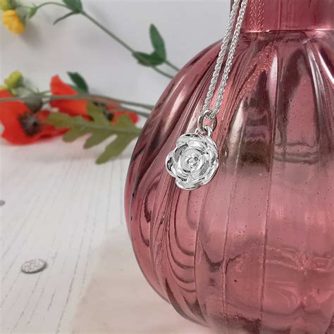 Rose Flower Personalised Silver Charm - Floral Jewellery - Scarlett