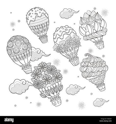 Hot Air Balloon Adult Coloring Page Lovely Sweets Decoration Hot Air Balloon Floating In The