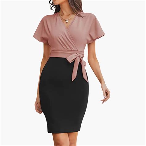 Lisbinx Semi Formal Dresses for Women Short Sleeve V-Neck Solid Shift