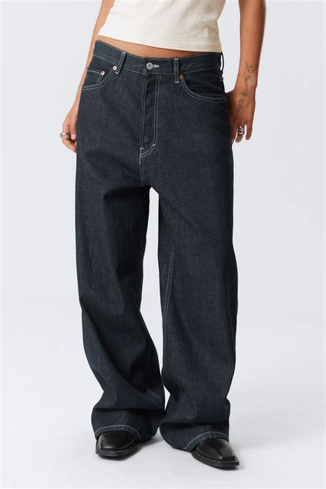 astro loose baggy leg jeans blue rinse dark blue weekday ww