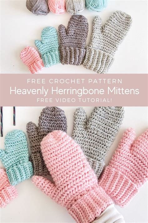 Heavenly Herringbone Crochet Mittens Free Pattern And Video Crochet