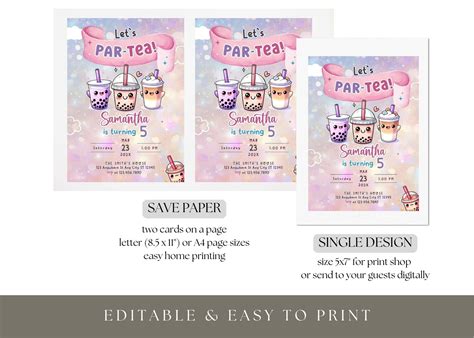 Boba Tea Birthday Invitation Template Par Tea Invitation Par Tea