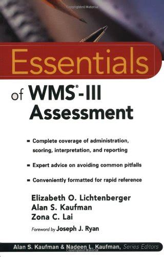 Wms Iii Assessment Essentials Of Psychological Assessment O