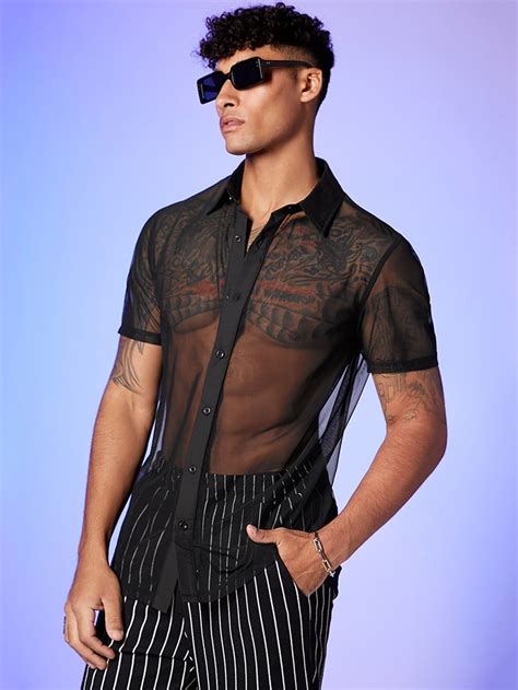 Manfinity Fever City Men Sheer Mesh Shirt Nel 2023 Abbigliamento Uomo Camicie Da Uomo