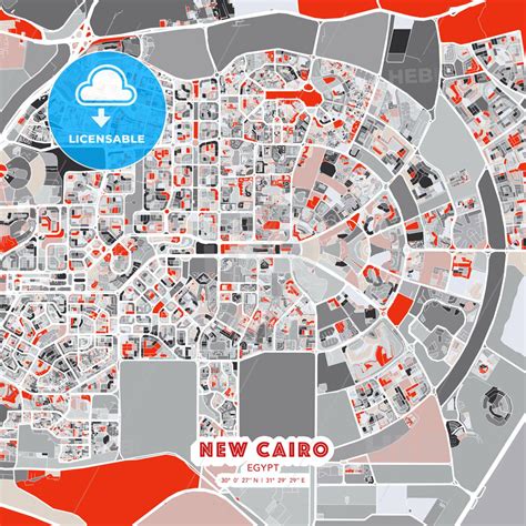 New Cairo Egypt Modern Street Map Poster Template With Gray And Red