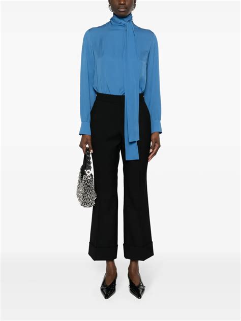 Gucci Pussy Bow Collar Silk Blouse Blue FARFETCH