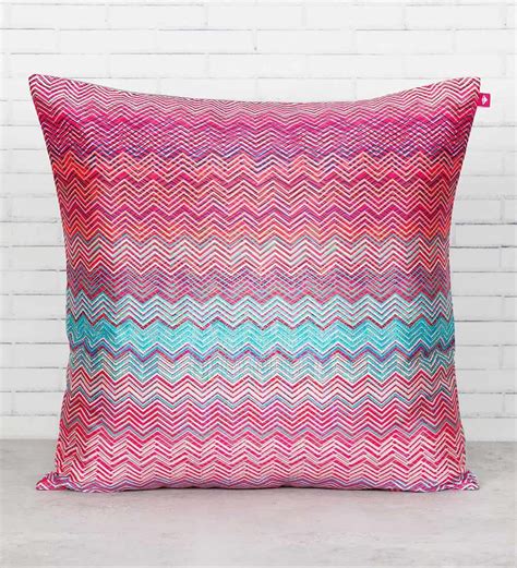 Buy Pink Zig Zag Silk 12 X 12 Inches Cushion Cover By India Circus By