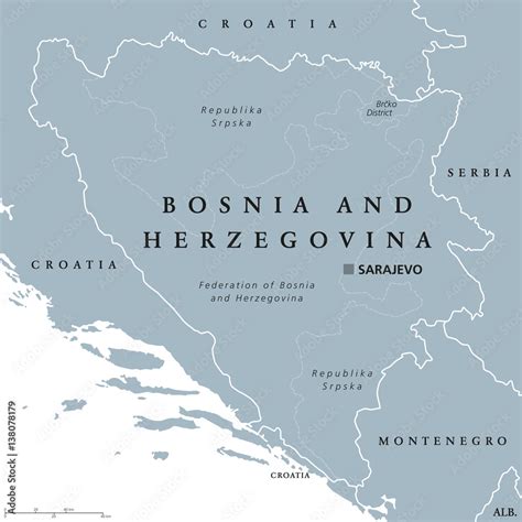 Photo Art Print Bosnia And Herzegovina Political Map With Capital