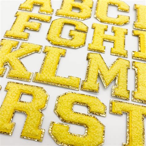 Iron On Yellow Varsity Glitter Letter Chenille Initial Etsy