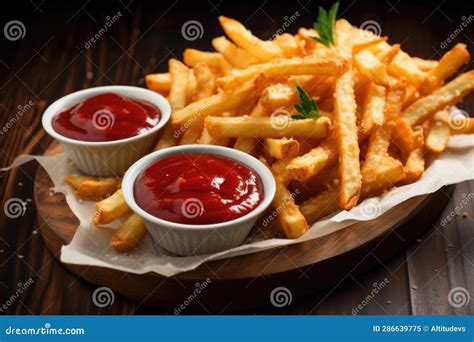 French Fries with Ketchup and Dipping Sauce Stock Illustration ...