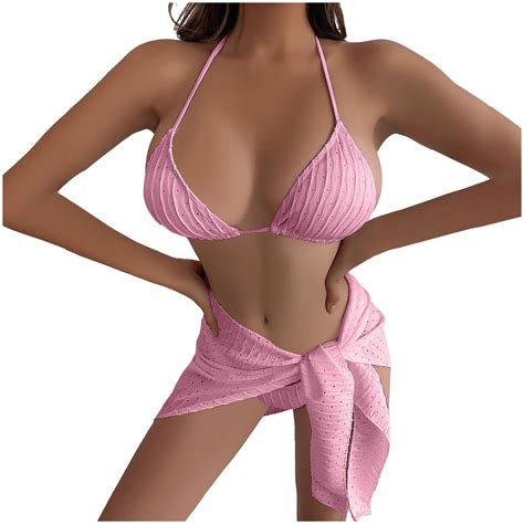 Buigttklop Swimsuits For Women Plus Size 2025 Women S Solid Color Sexy Bikini Backless