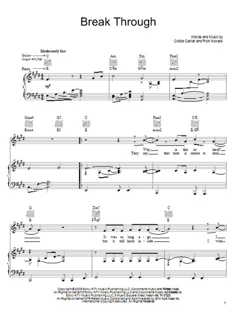 Break Through Sheet Music Colbie Caillat Piano Vocal Guitar