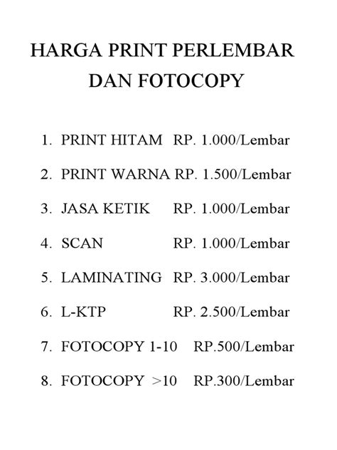 Harga Print Perlembar Pdf