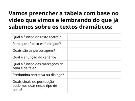 Atividade Texto Dramatico 4 Ano - Planejando a escrita de um texto dramático - Planos de aula - 4º ano ...