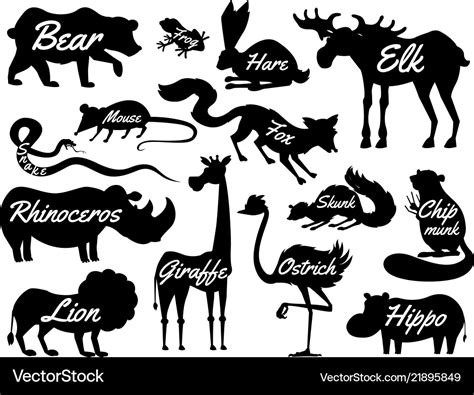 Animals for baby silhouettes isolated wild Vector Image