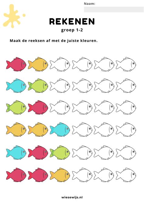 werkblad rekenen groep 1 2 seriëren thema onderwater Wiesewijs