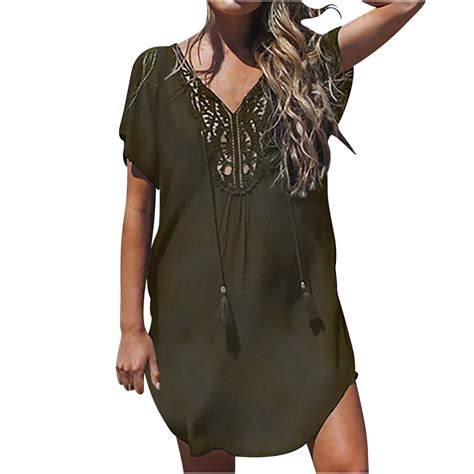 Brnmxoke Swimsuit Cover Ups For Women Lace Crochet Plus Size V Neck Bikini Beach Coverups Dress