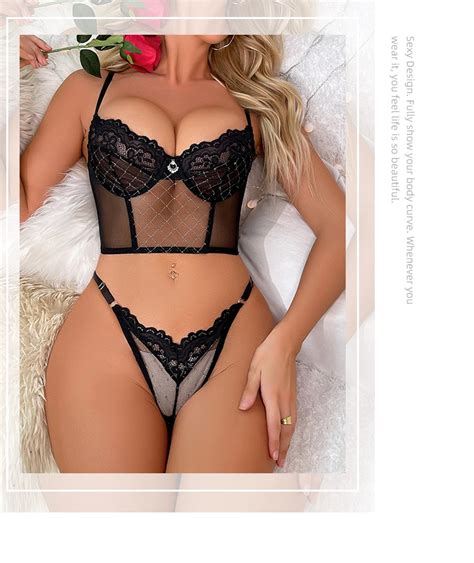Luxury Erotic Sets Delicate Underwear Sexy Transparent Lace Bra Set With Chain Lingerie Set