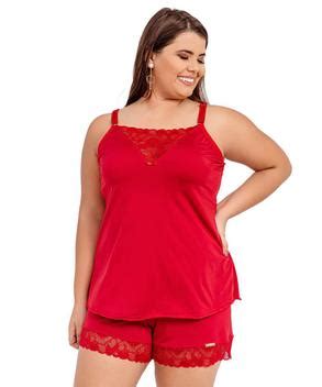 Pijama Short Doll Baby Doll Imi Lingerie Em Microfibra E Renda Plus Size Cec Lia Vermelho Baby