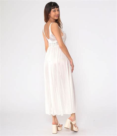 White Lingerie Nightgown S Sheer Lace Slip Dress Br Gem