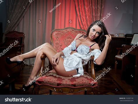 Attractive Sexy Brunette White Bra Silk Stock Photo Edit Now