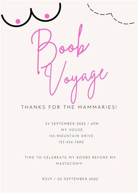 Boob Voyage Invitation Template Etsy