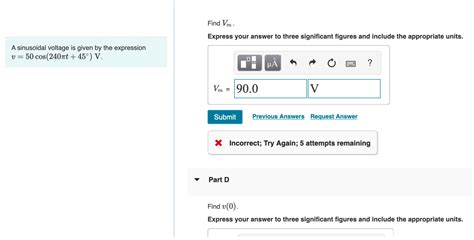 Solved A Sinusoidal Voltage Is Given By The Expression Chegg