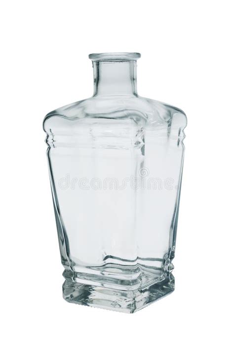 Empty Square Shaped Glass Decanter Closed With A Glass Stopper Isolated On A White Background