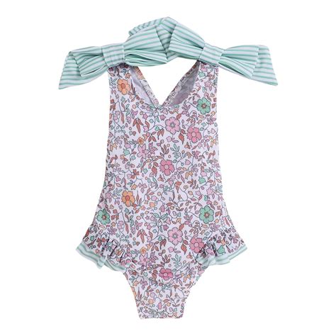 Fshinging Swim Suits For Girls Vintage Floral Prints Backless One Piece Hot Spring Swimming