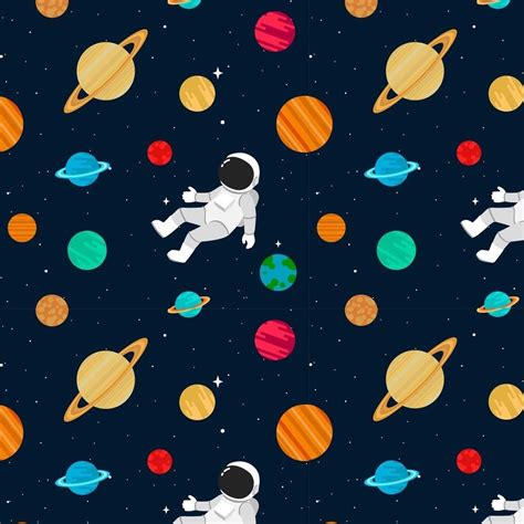 Planets And Astronaut Fabric Navy
