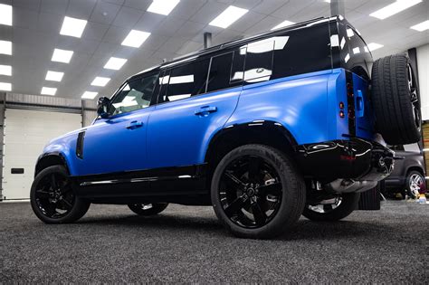 Land Rover Defender Car Wrap Satin Blue Reforma Uk