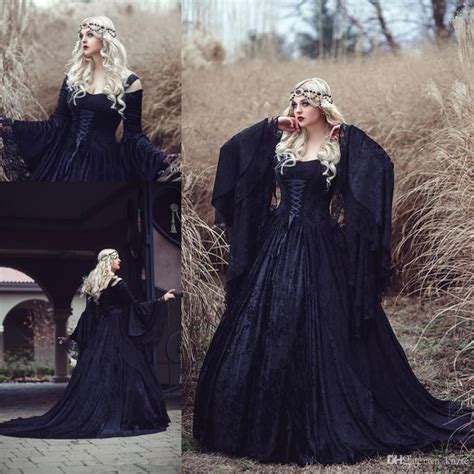 Plus Size Retro Gothic Wedding Dresses High Quality Black Full Lace