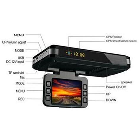 DVR видеорегистратор 2 в 1 с дисплей 2 инча камера и радар за скорост ...