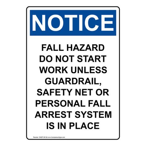 Vertical Fall Hazard Do Not Start Work Sign Osha Notice