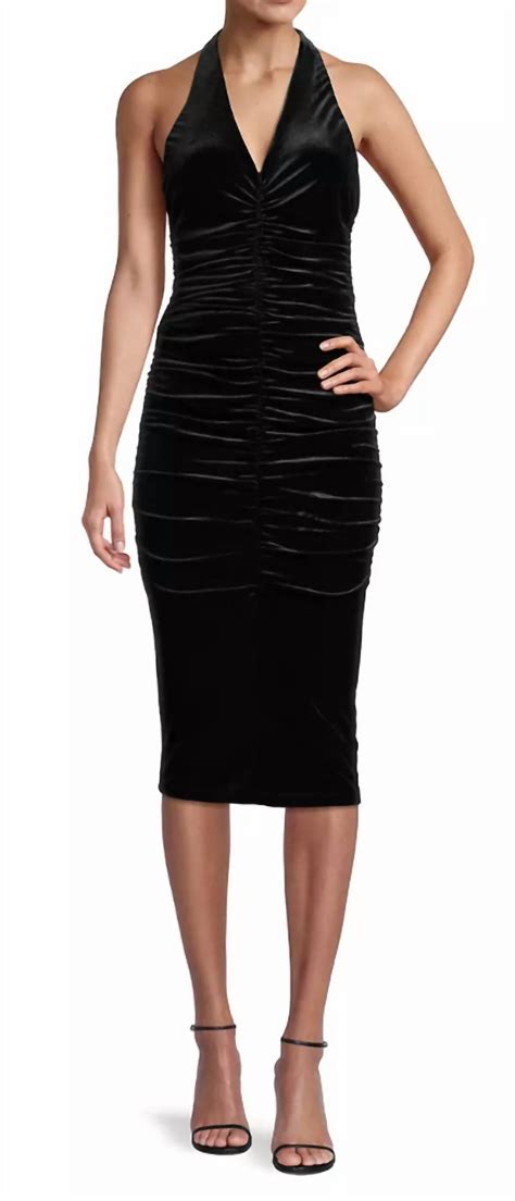 Buy Black Halo Kyler Velvet Ruched Halter Sheath Black At 34 Off