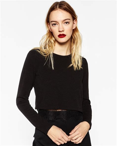 CROPPED SWEATER WITH BLONDE LACE HEM Available In More Colours