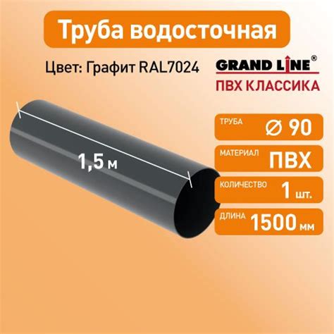 Труба водосточная 1.5м, D90 Гранд Лайн (Классика) графит RAL 7024 ...