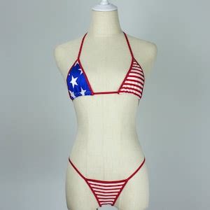 Low Cut Red Stripes Bikini Micro G String For Independence Day Sexy US