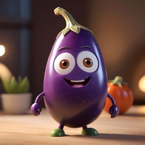 Premium Photo 3d Eggplant Cartoon Character