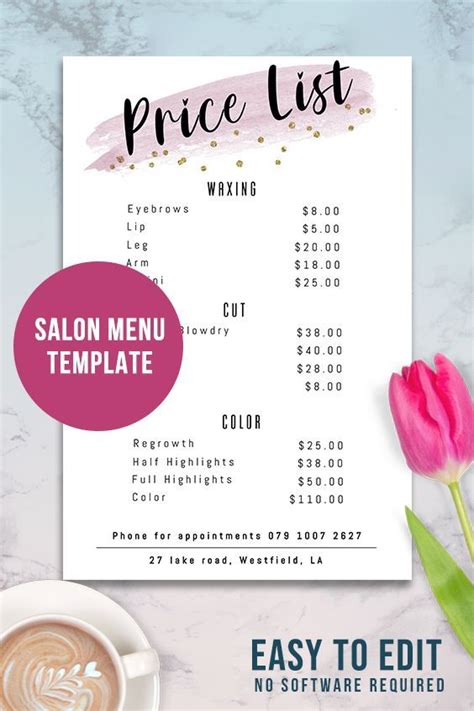 Pink Price List Template Editable Beauty Salon Pricing List