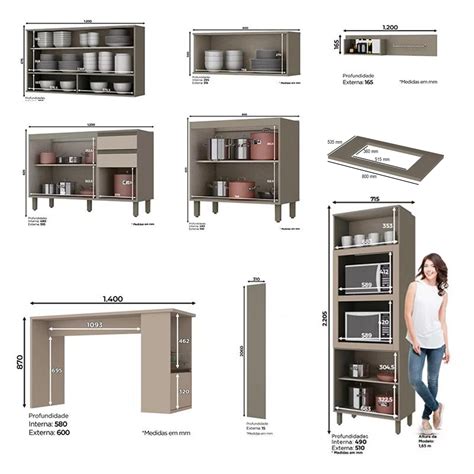 Cozinha Modulada Completa 271cm Ilha Gourmet 7 Peças Perfect H02