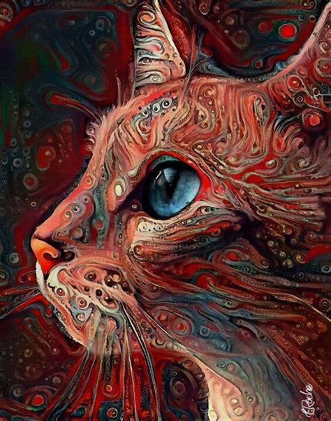 Dhélia Cat Mix Media 70X55 Cm Oo Digital Arts by L Roche