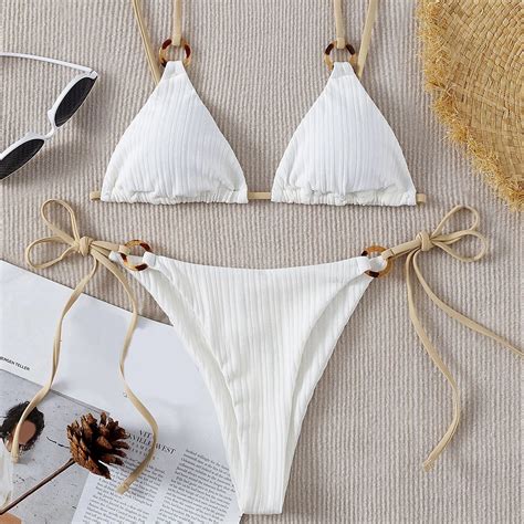 Pcs Set Women Swimsuit Whorl Lace Up Lightweight Summer Bikini Set All Match Ebay