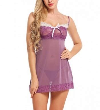 Women Babydoll Sexy Lingerie Spaghetti Strap Nightgown Lace Chemises Purple Co Sq