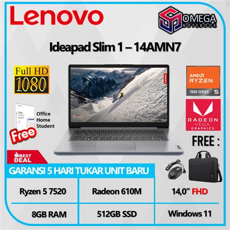 Jual Lenovo Ideapad Slim 1 14AMN7 Ryzen 5 7520U 8GB 512GB 610M 14 0 FHD