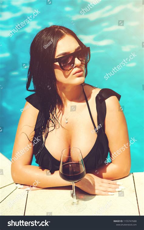 Sexy Brunette Woman Big Tits Swimsuit Stock Photo Edit Now