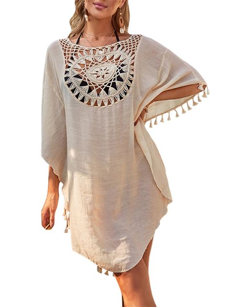 Womens Crochet Chiffon Tassel Swimsuit Beach Bikini Cover Ups For Swimwear Bathing Suit